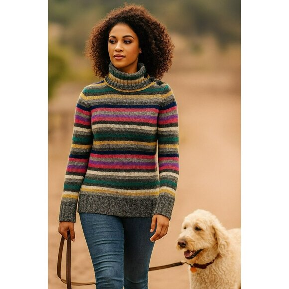 Vintage Gap Retro Y2K Sweater Medium Striped Knit Turtleneck Lambswool - Picture 2 of 13